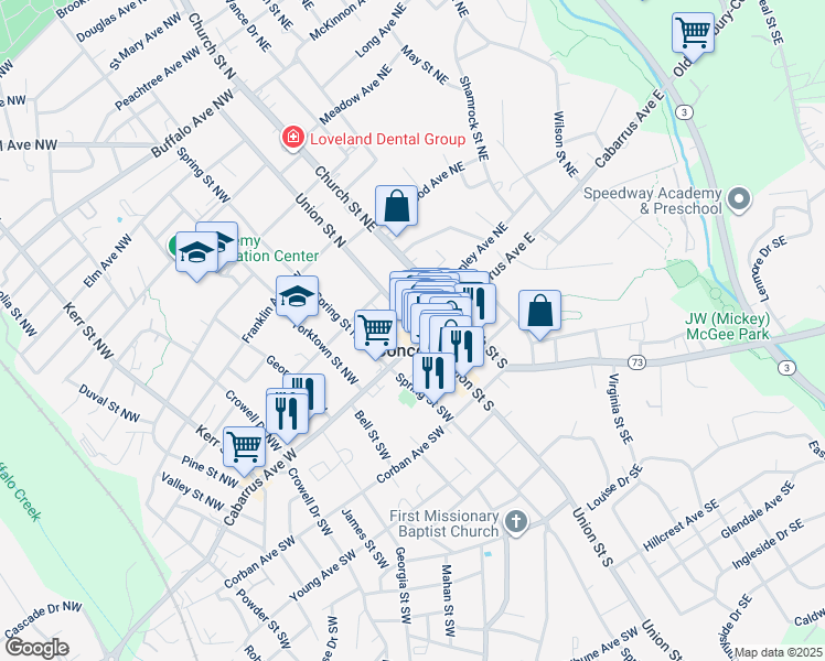 map of restaurants, bars, coffee shops, grocery stores, and more near in Concord