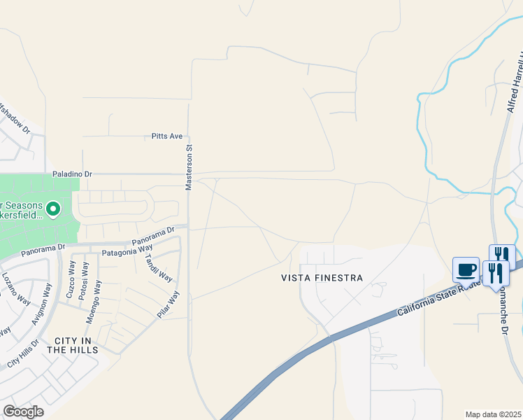 map of restaurants, bars, coffee shops, grocery stores, and more near in Bakersfield