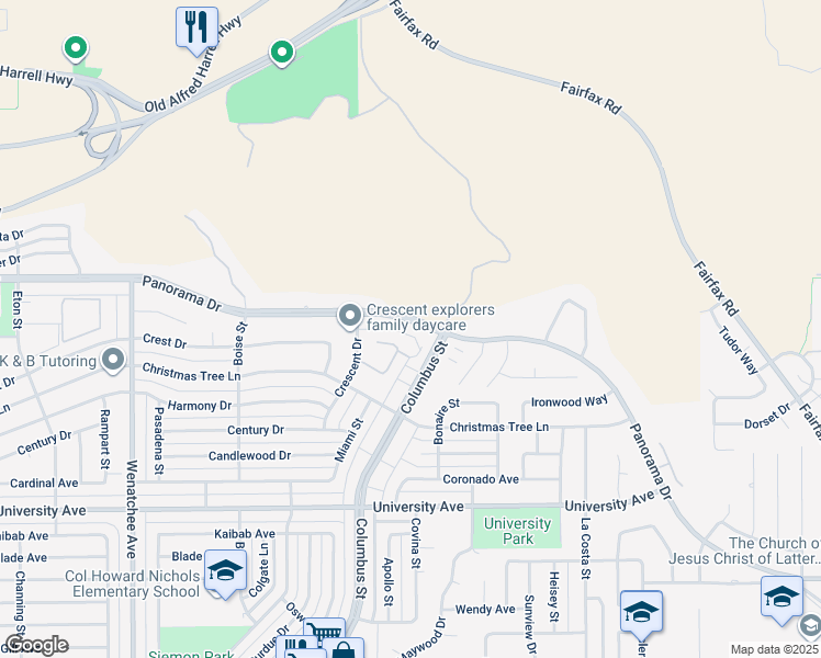 map of restaurants, bars, coffee shops, grocery stores, and more near 4019 Panorama Drive in Bakersfield