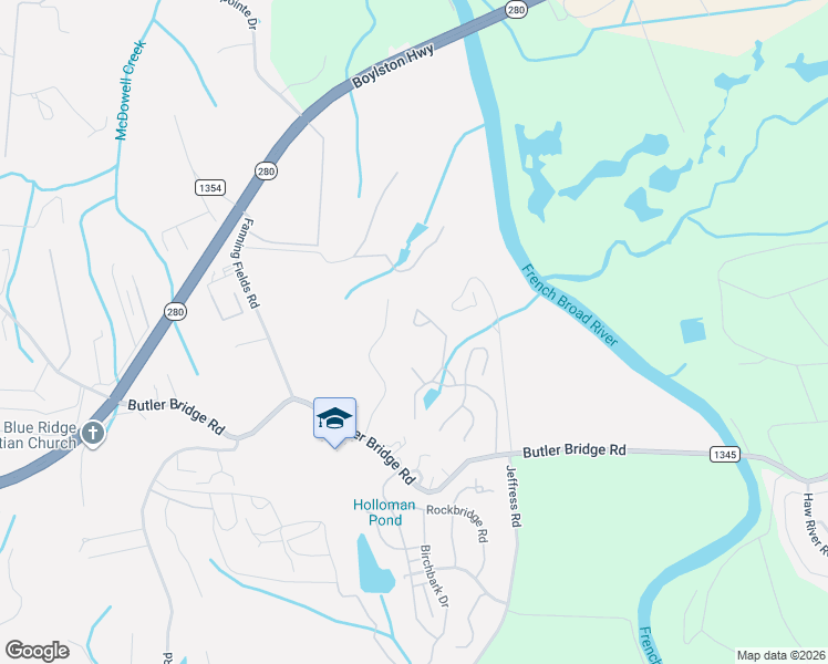 map of restaurants, bars, coffee shops, grocery stores, and more near 322 Creeks End Circle in Mills River