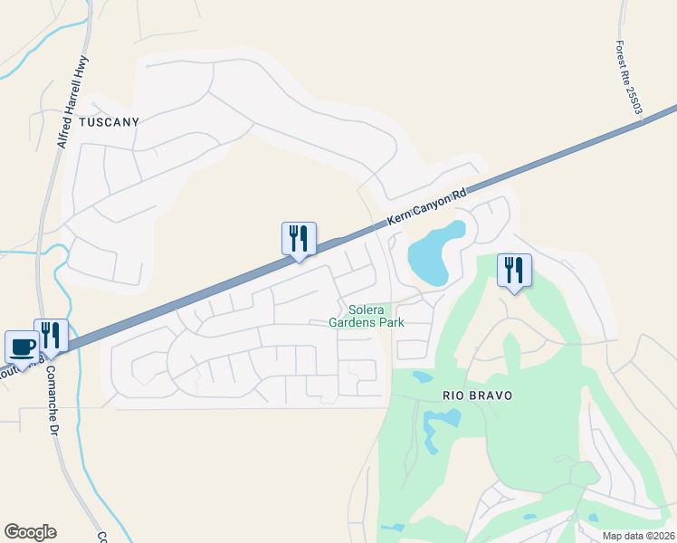 map of restaurants, bars, coffee shops, grocery stores, and more near 6216 Pinion Ranch Road in Bakersfield