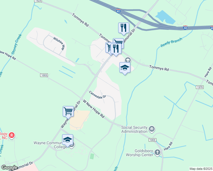 map of restaurants, bars, coffee shops, grocery stores, and more near 146 Best Avenue in Goldsboro