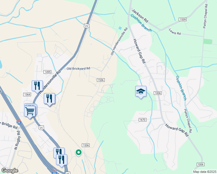 map of restaurants, bars, coffee shops, grocery stores, and more near 181 Brickton Village Circle in Fletcher