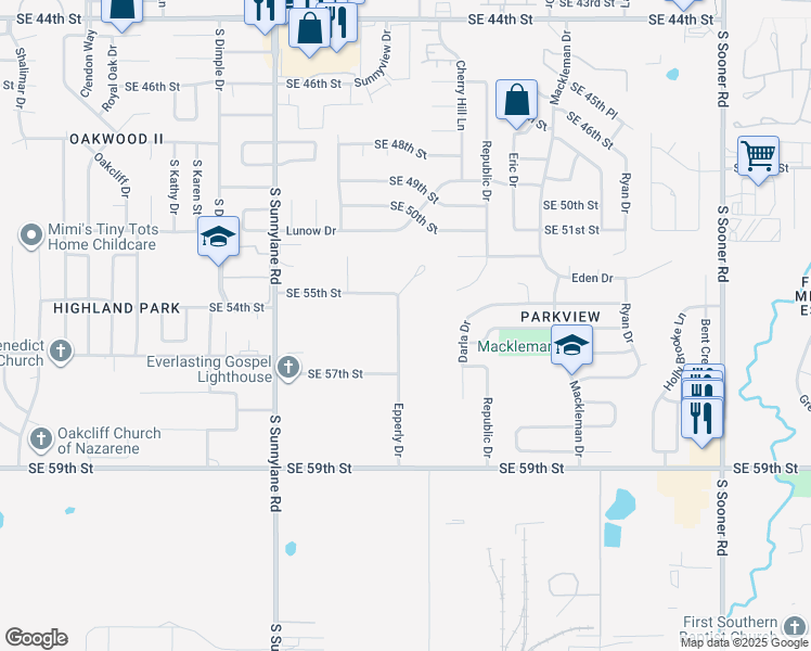 map of restaurants, bars, coffee shops, grocery stores, and more near 5620 Epperly Drive in Oklahoma City
