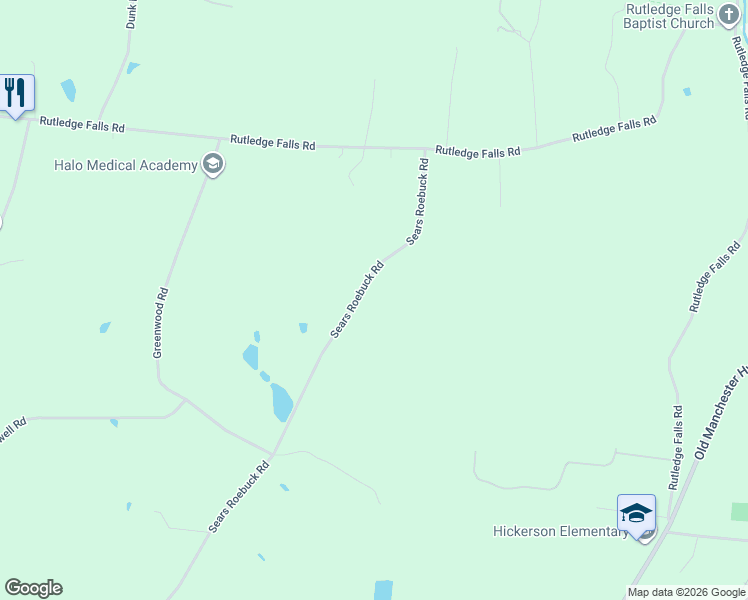 map of restaurants, bars, coffee shops, grocery stores, and more near 1728 Sears Roebuck Road in Tullahoma