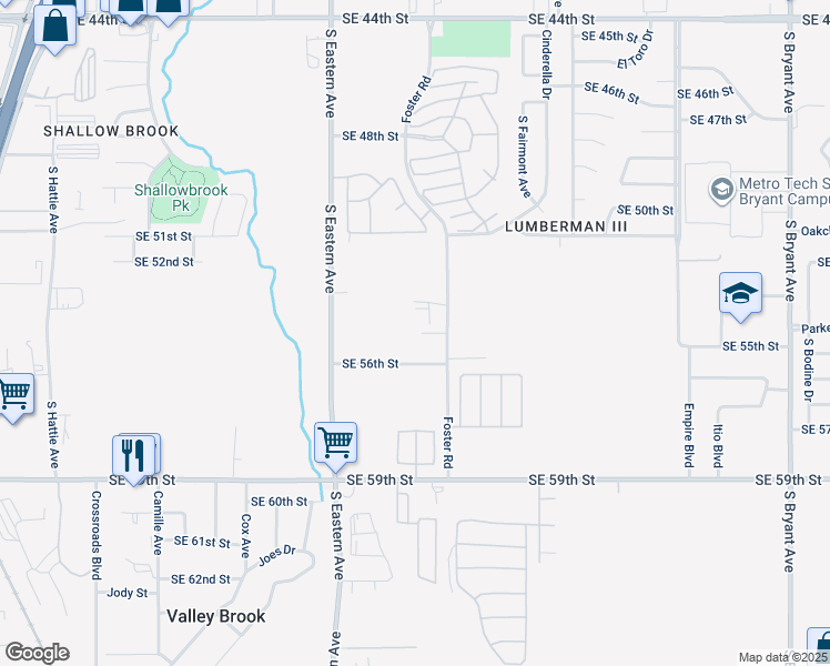 map of restaurants, bars, coffee shops, grocery stores, and more near 2206 Southeast 55th Street in Oklahoma City