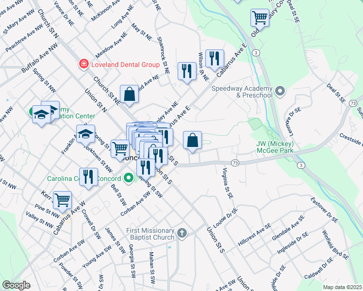 map of restaurants, bars, coffee shops, grocery stores, and more near in Concord