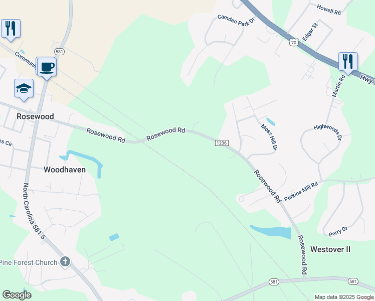 map of restaurants, bars, coffee shops, grocery stores, and more near 457 Rosewood Road in Goldsboro