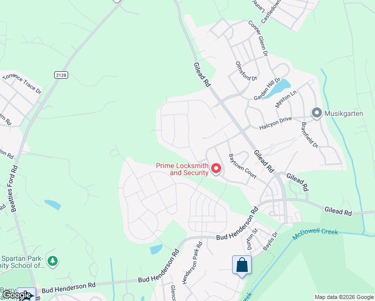 map of restaurants, bars, coffee shops, grocery stores, and more near 14816 Baytown Court in Huntersville