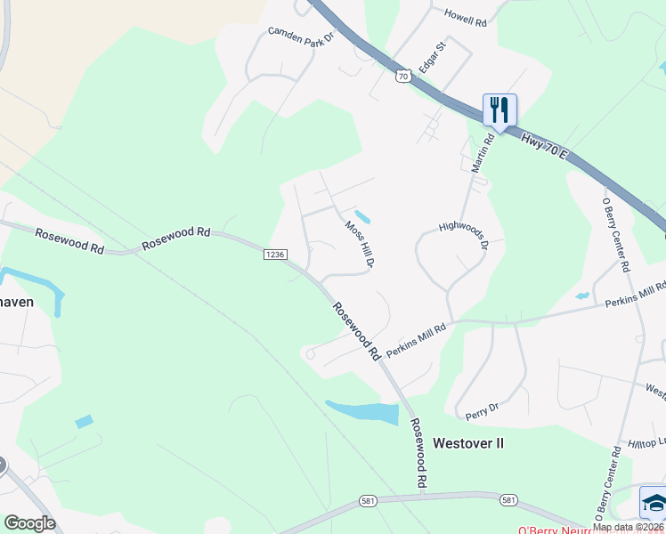 map of restaurants, bars, coffee shops, grocery stores, and more near 103 Moss Hill Drive in Goldsboro