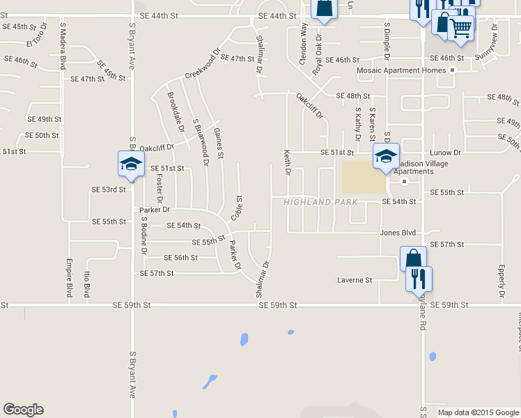 map of restaurants, bars, coffee shops, grocery stores, and more near 5513 Evanbrook Terrace in Oklahoma City