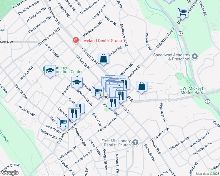 map of restaurants, bars, coffee shops, grocery stores, and more near in Concord