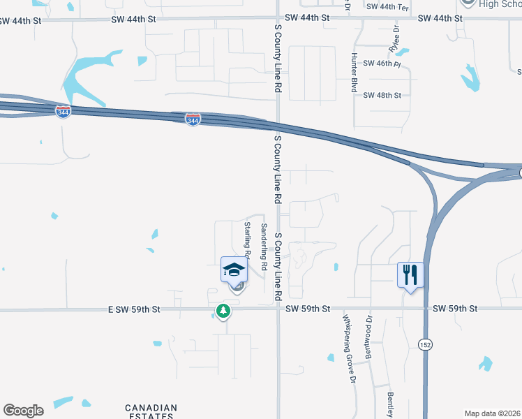 map of restaurants, bars, coffee shops, grocery stores, and more near 9009 Southwest 55th Street in Oklahoma City