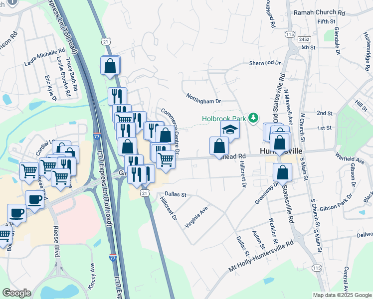 map of restaurants, bars, coffee shops, grocery stores, and more near 400 Gilead Road in Huntersville