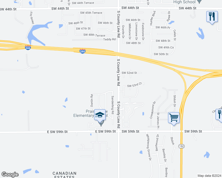map of restaurants, bars, coffee shops, grocery stores, and more near 9009 Southwest 55th Street in Oklahoma City