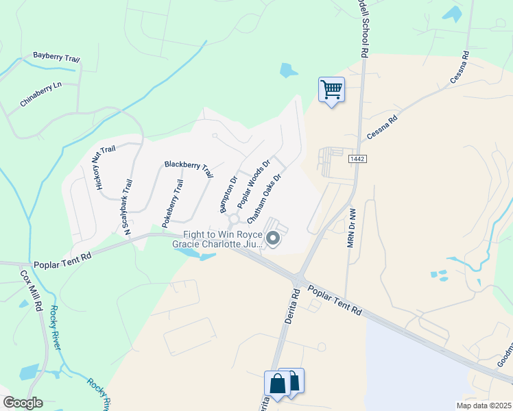 map of restaurants, bars, coffee shops, grocery stores, and more near 8285 Chatham Oaks Drive in Concord