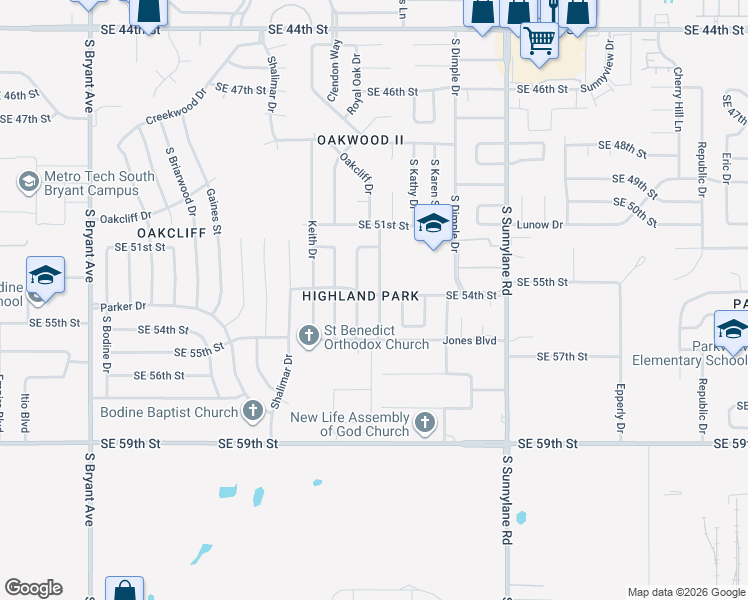 map of restaurants, bars, coffee shops, grocery stores, and more near 5412 Spitz Drive in Oklahoma City