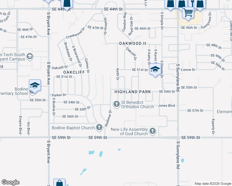 map of restaurants, bars, coffee shops, grocery stores, and more near 5316 Shalimar Drive in Oklahoma City