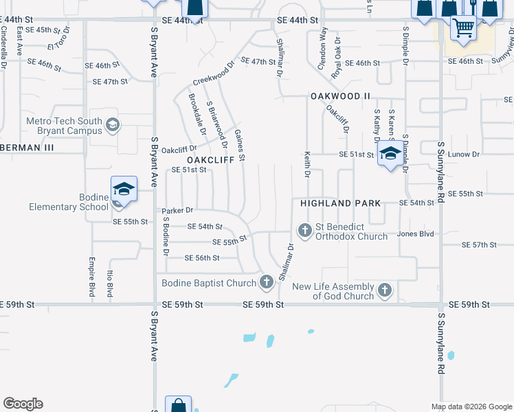 map of restaurants, bars, coffee shops, grocery stores, and more near 5308 Gaines Street in Oklahoma City
