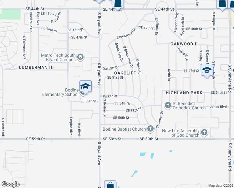 map of restaurants, bars, coffee shops, grocery stores, and more near 5305 Creekwood Terrace in Oklahoma City