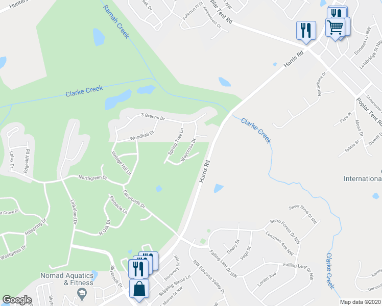 map of restaurants, bars, coffee shops, grocery stores, and more near 10625 Waycross Drive in Huntersville