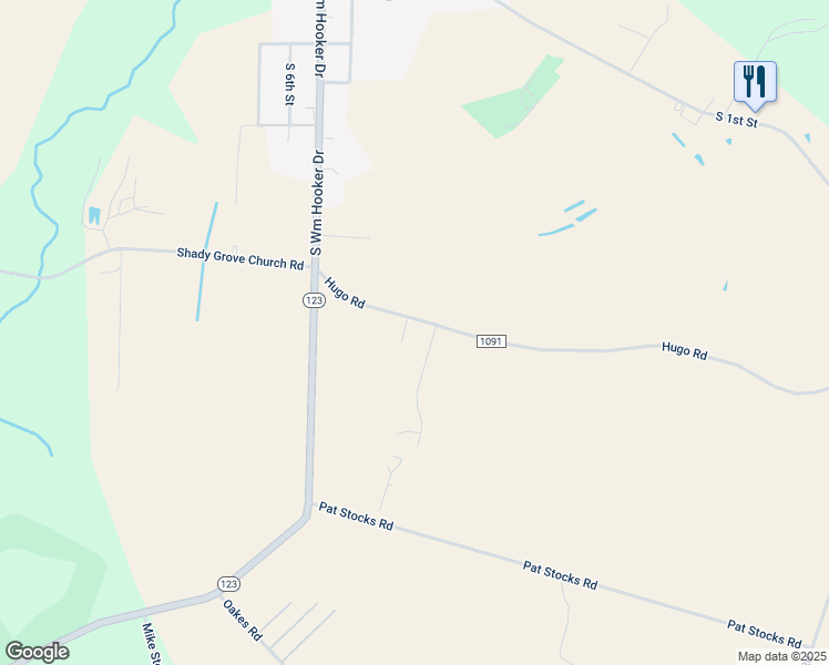 map of restaurants, bars, coffee shops, grocery stores, and more near 5280 Hugo Road in Hookerton
