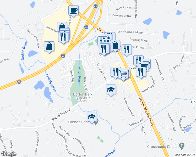 map of restaurants, bars, coffee shops, grocery stores, and more near 5633 Winslow Avenue Northwest in Concord