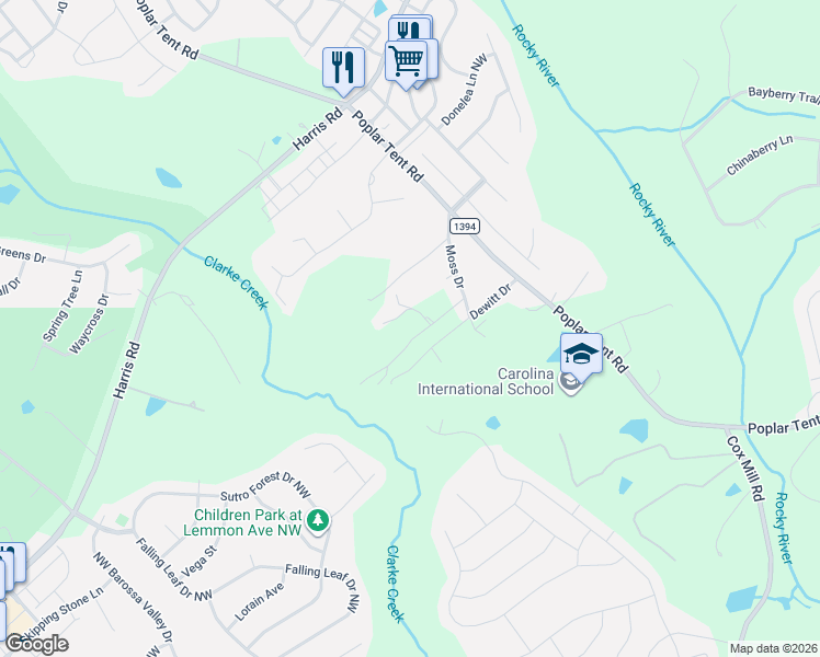map of restaurants, bars, coffee shops, grocery stores, and more near 9985 Sybbie Street in Concord