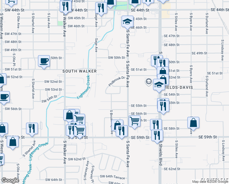 map of restaurants, bars, coffee shops, grocery stores, and more near 104 Philbrook Drive in Oklahoma City
