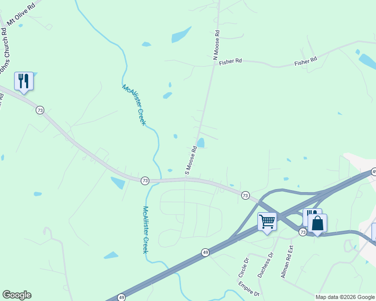 map of restaurants, bars, coffee shops, grocery stores, and more near 380 South Moose Road in Mount Pleasant