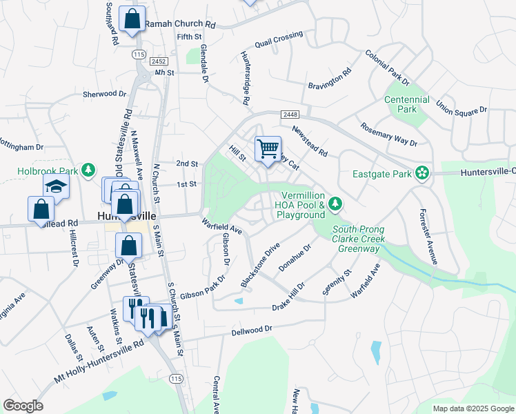 map of restaurants, bars, coffee shops, grocery stores, and more near 11123 Harbert Road in Huntersville