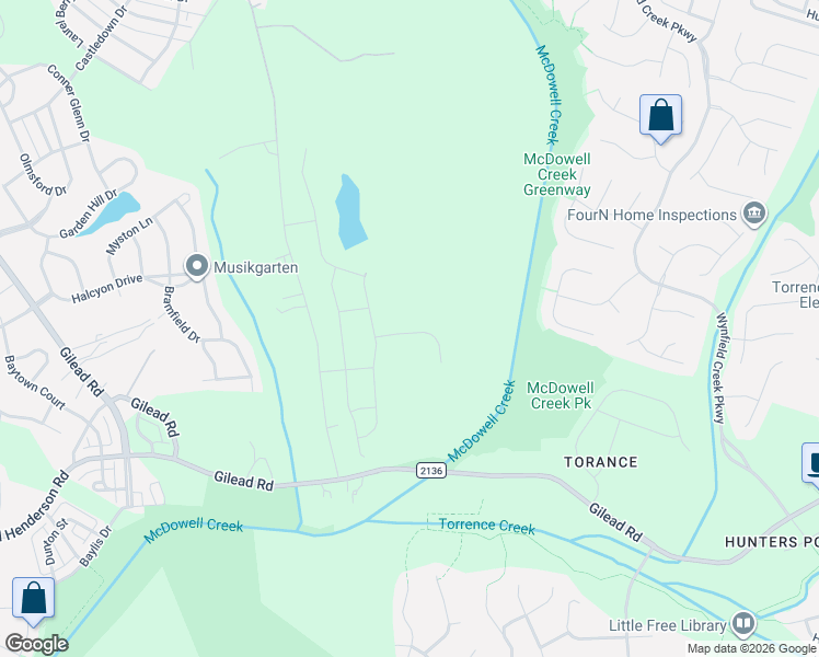 map of restaurants, bars, coffee shops, grocery stores, and more near 14220 Ervin Cook Road in Huntersville