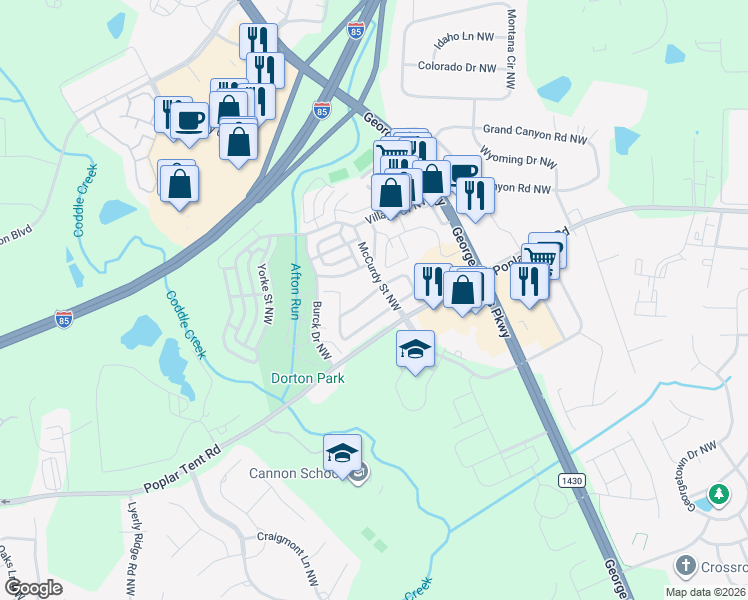 map of restaurants, bars, coffee shops, grocery stores, and more near 5632 Winslow Avenue Northwest in Concord