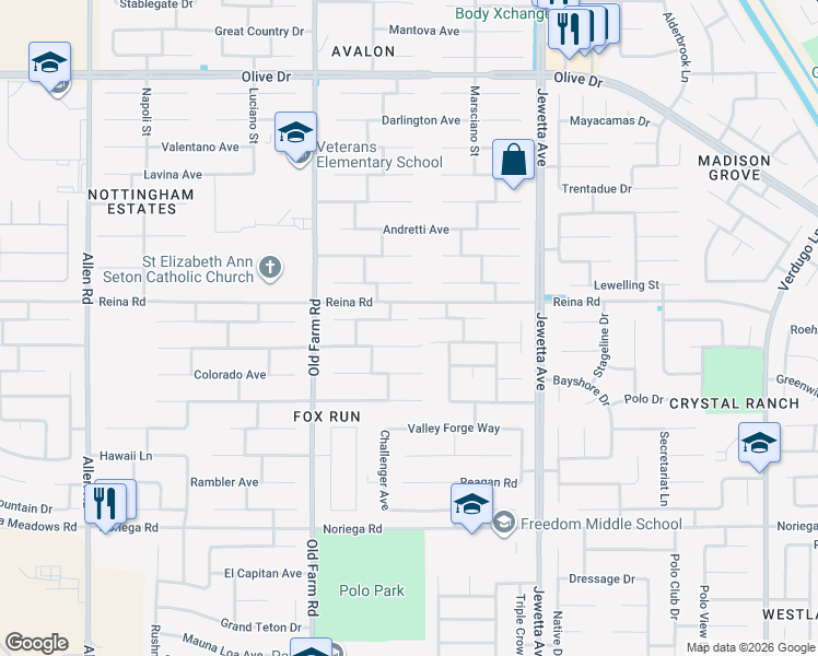 map of restaurants, bars, coffee shops, grocery stores, and more near 11704 Indianapolis Drive in Bakersfield