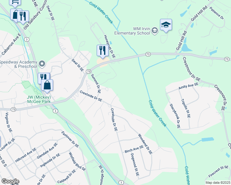 map of restaurants, bars, coffee shops, grocery stores, and more near 409 Conifer Place Southeast in Concord