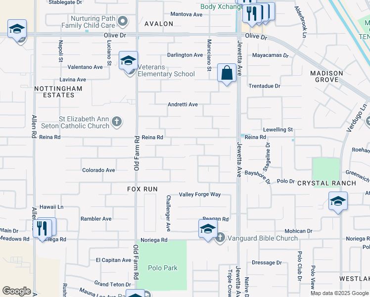 map of restaurants, bars, coffee shops, grocery stores, and more near 11623 Pacific Harbor Avenue in Bakersfield