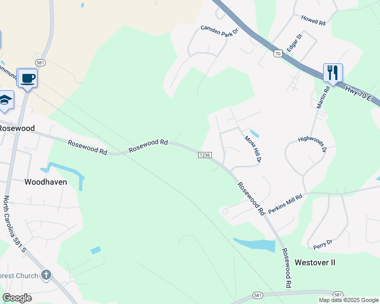 map of restaurants, bars, coffee shops, grocery stores, and more near 457 Rosewood Road in Goldsboro