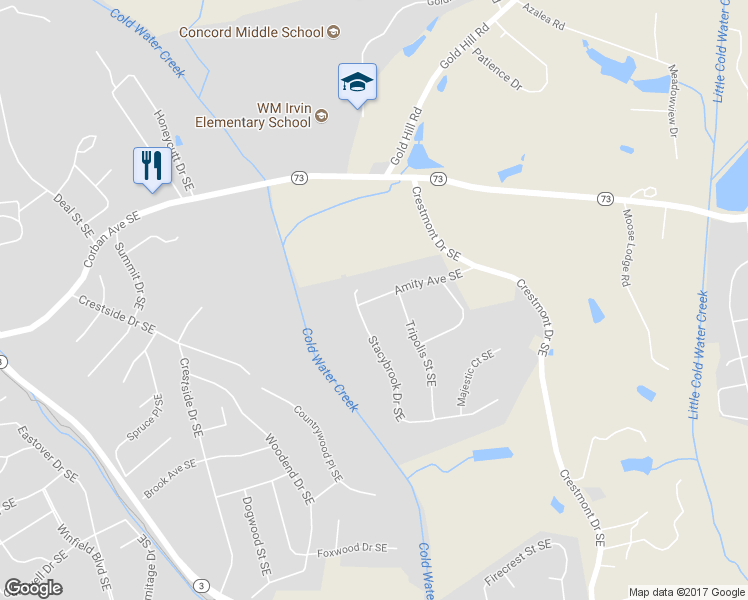 map of restaurants, bars, coffee shops, grocery stores, and more near 553 Amity Avenue Southeast in Concord