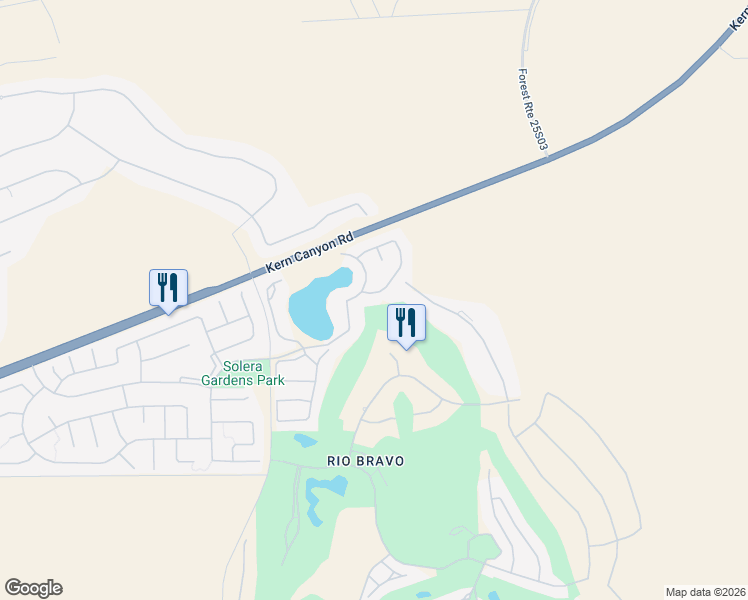 map of restaurants, bars, coffee shops, grocery stores, and more near 14906 Colonia De Las Rosas in Bakersfield