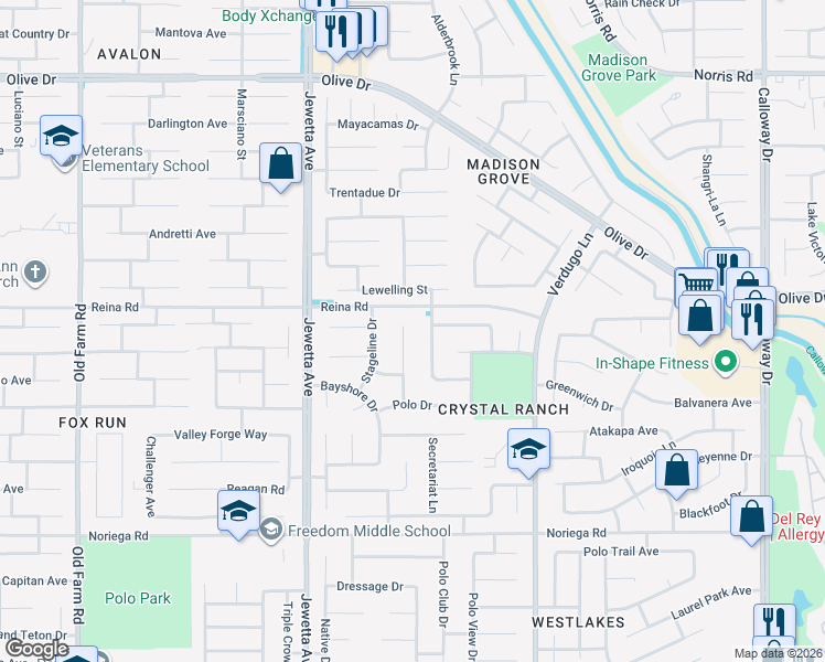 map of restaurants, bars, coffee shops, grocery stores, and more near 5714 Danbury Court in Bakersfield