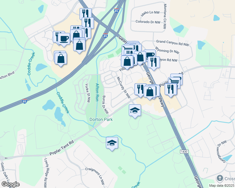 map of restaurants, bars, coffee shops, grocery stores, and more near 5632 Winslow Avenue Northwest in Concord