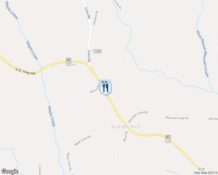 map of restaurants, bars, coffee shops, grocery stores, and more near 2782 US 64 74a Highway in Rutherfordton