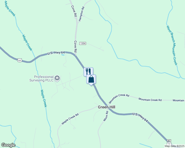 map of restaurants, bars, coffee shops, grocery stores, and more near 2782 US 64 74a Highway in Rutherfordton
