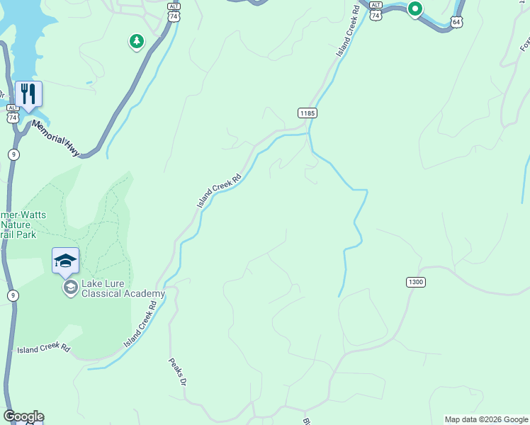 map of restaurants, bars, coffee shops, grocery stores, and more near 590 Boulder Ridge in Lake Lure