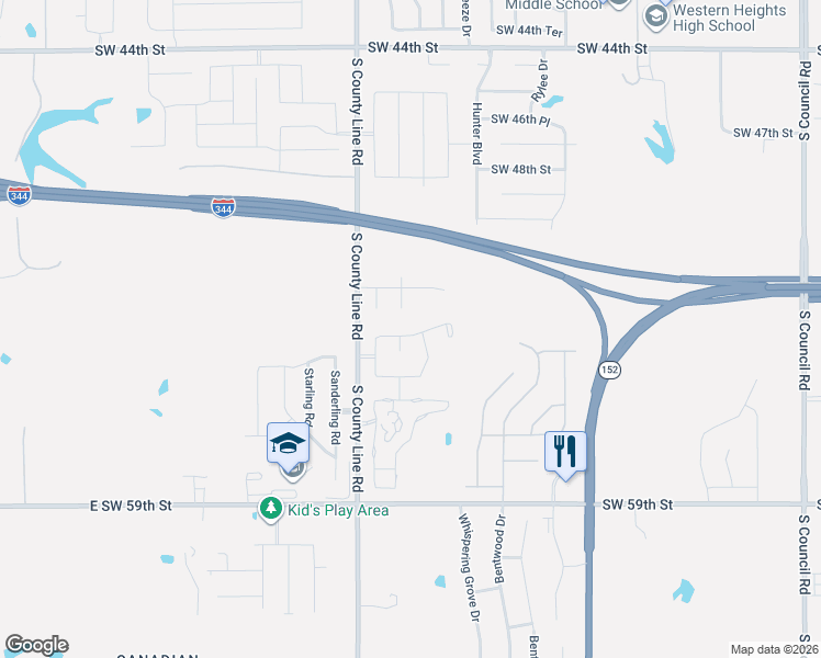 map of restaurants, bars, coffee shops, grocery stores, and more near 8905 Southwest 53rd Court in Oklahoma City
