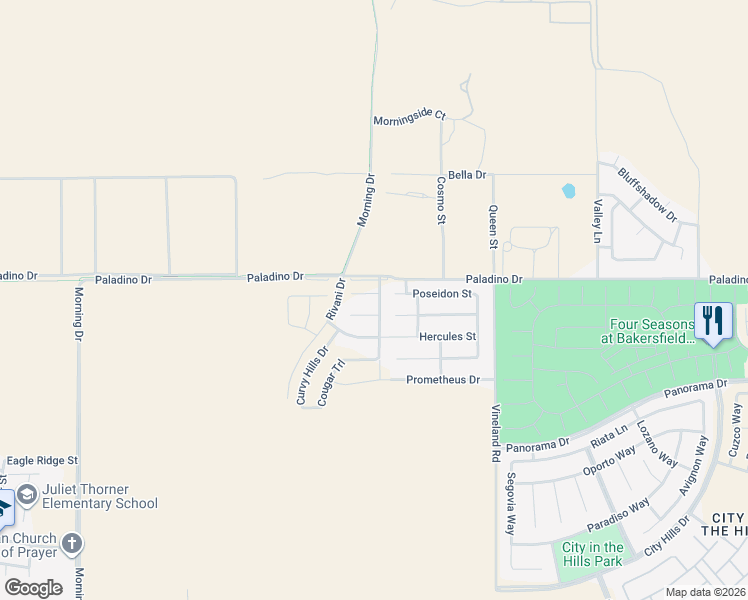 map of restaurants, bars, coffee shops, grocery stores, and more near 9109 Jack Ranch Court in Bakersfield