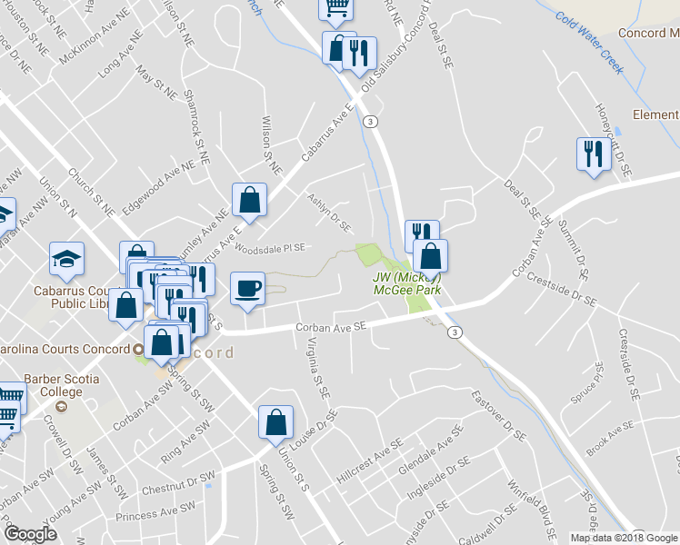 map of restaurants, bars, coffee shops, grocery stores, and more near 177 Wilkinson Court Southeast in Concord