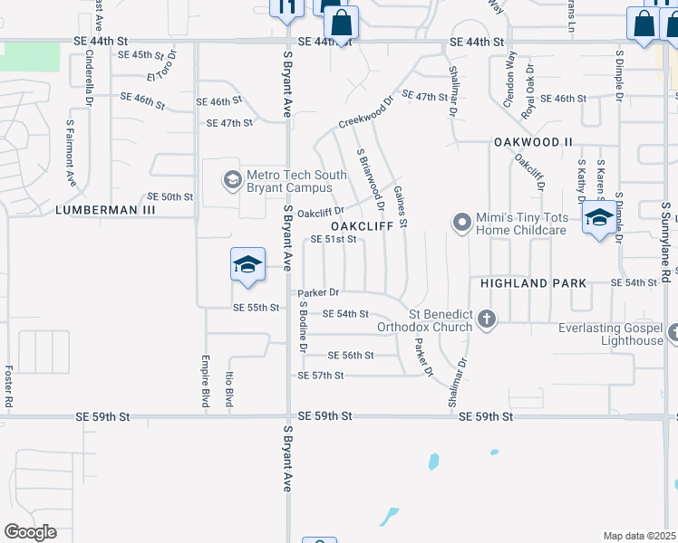 map of restaurants, bars, coffee shops, grocery stores, and more near 5305 Creekwood Terrace in Oklahoma City