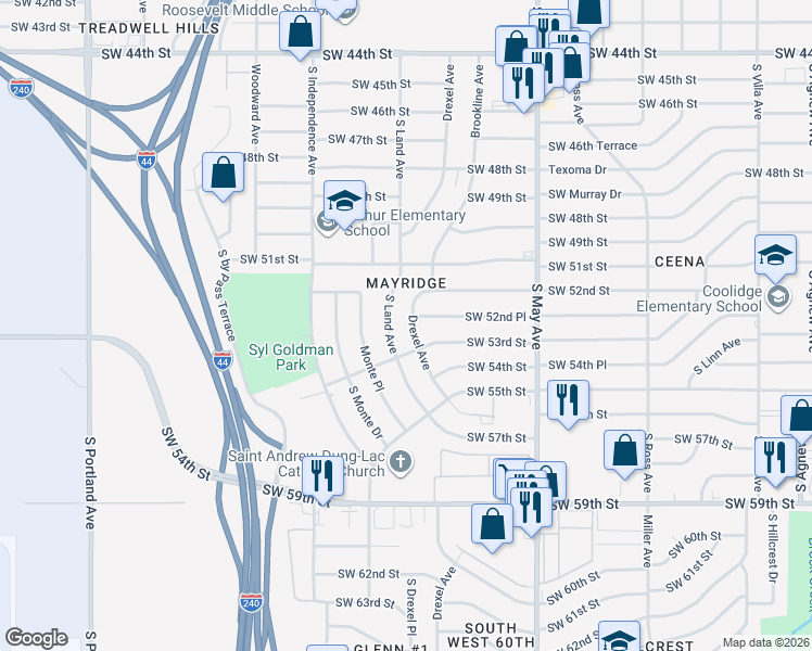 map of restaurants, bars, coffee shops, grocery stores, and more near 5339 Drexel Avenue in Oklahoma City