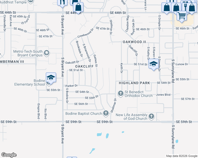 map of restaurants, bars, coffee shops, grocery stores, and more near 5308 Gaines Street in Oklahoma City
